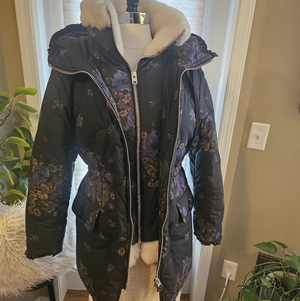 Coach Dark Floral Puffer Coat